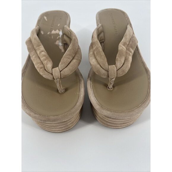 Veronica Beard Womens Size 8.5 Geno Cork Wedge Slide Sandals Tan Suede Thong - Picture 5 of 12